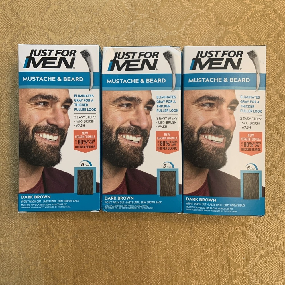 Just For Men M-45 DARK BROWN Mustache & Beard Brush In ( 3 pack ) Blue